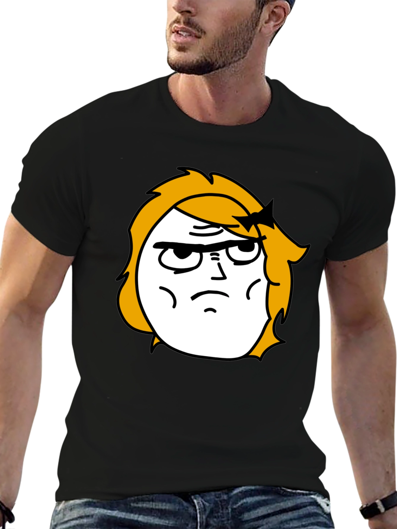 Meme Face Graphic Black T-Shirt