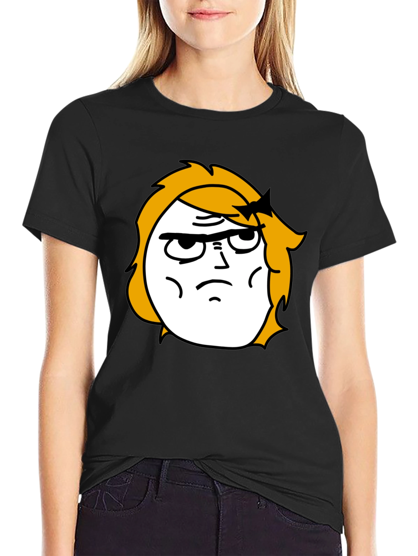 Meme Face Graphic Black T-Shirt