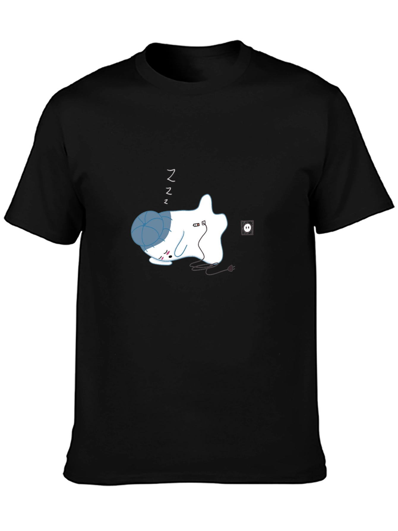 Sleepy Ghost Graphic Tee - Black Cotton Comfort
