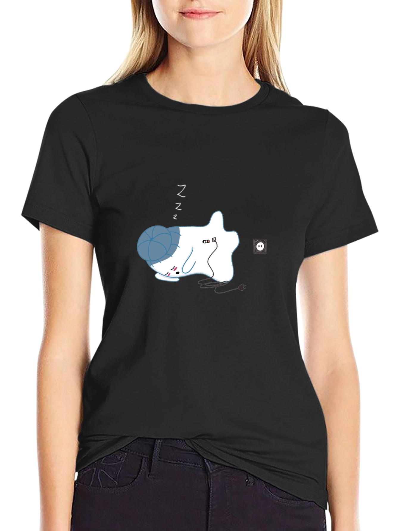 Sleepy Ghost Graphic Tee - Black Cotton Comfort