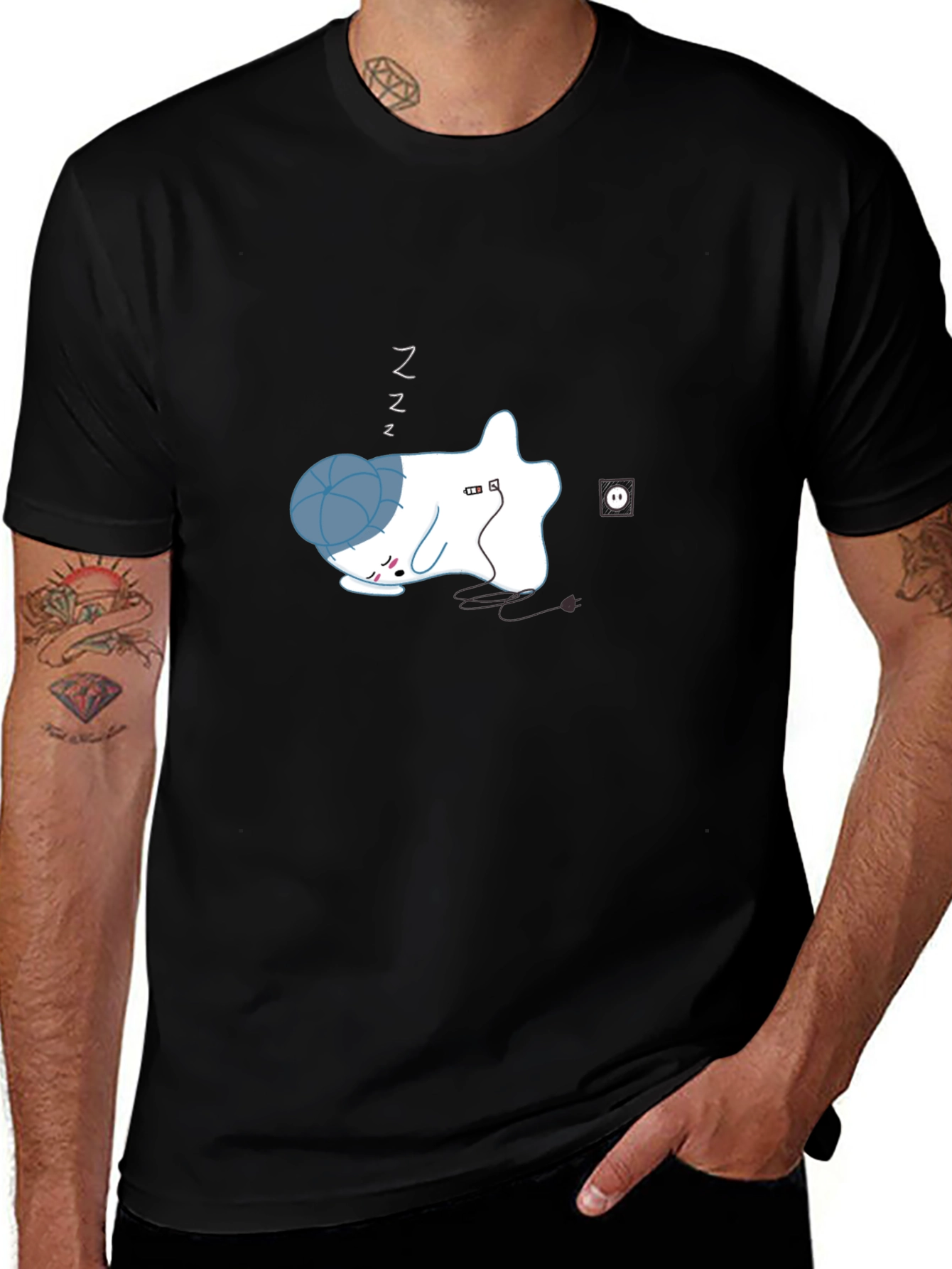 Sleepy Ghost Graphic Tee - Black Cotton Comfort