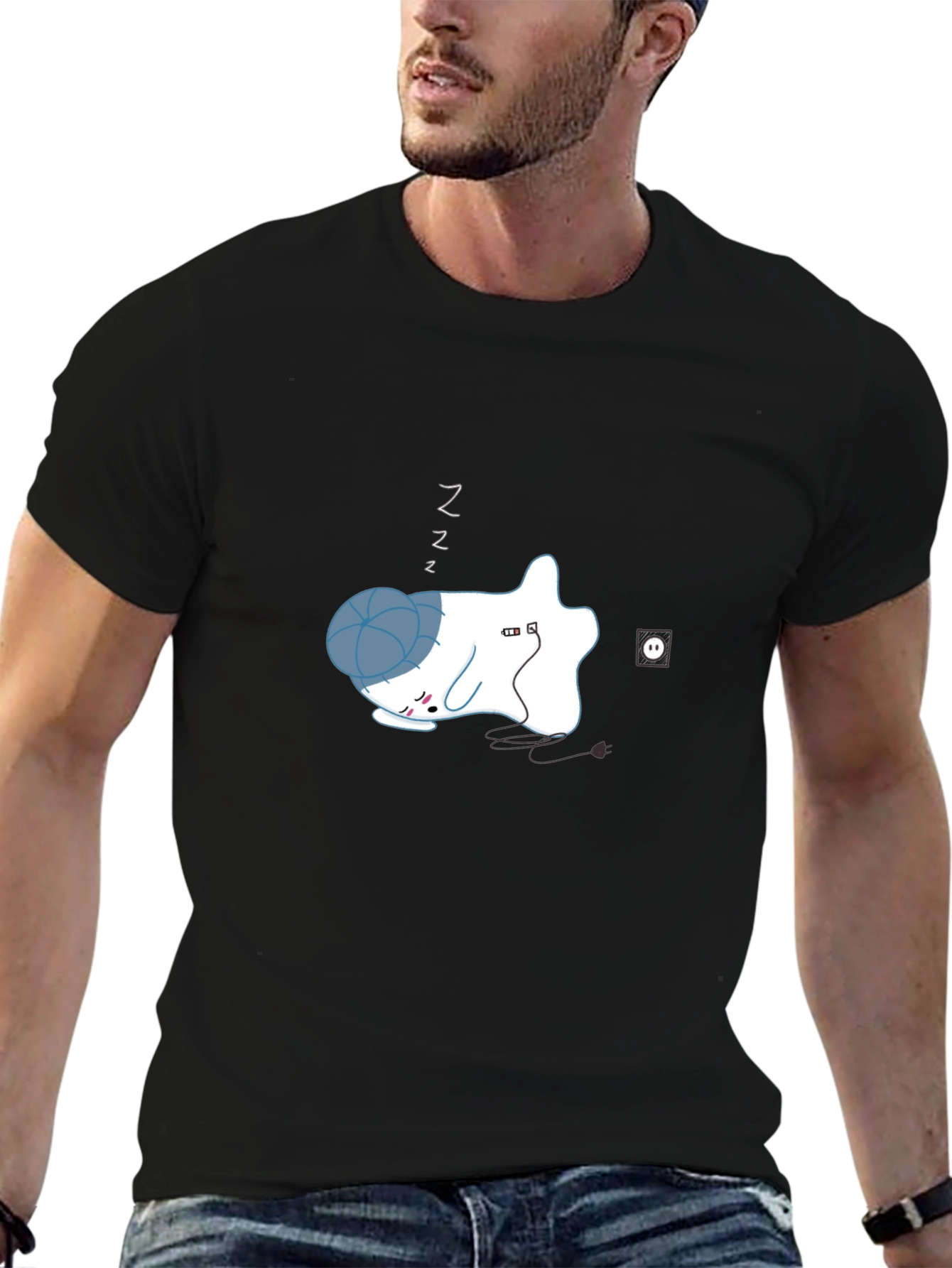 Sleepy Ghost Graphic Tee - Black Cotton Comfort