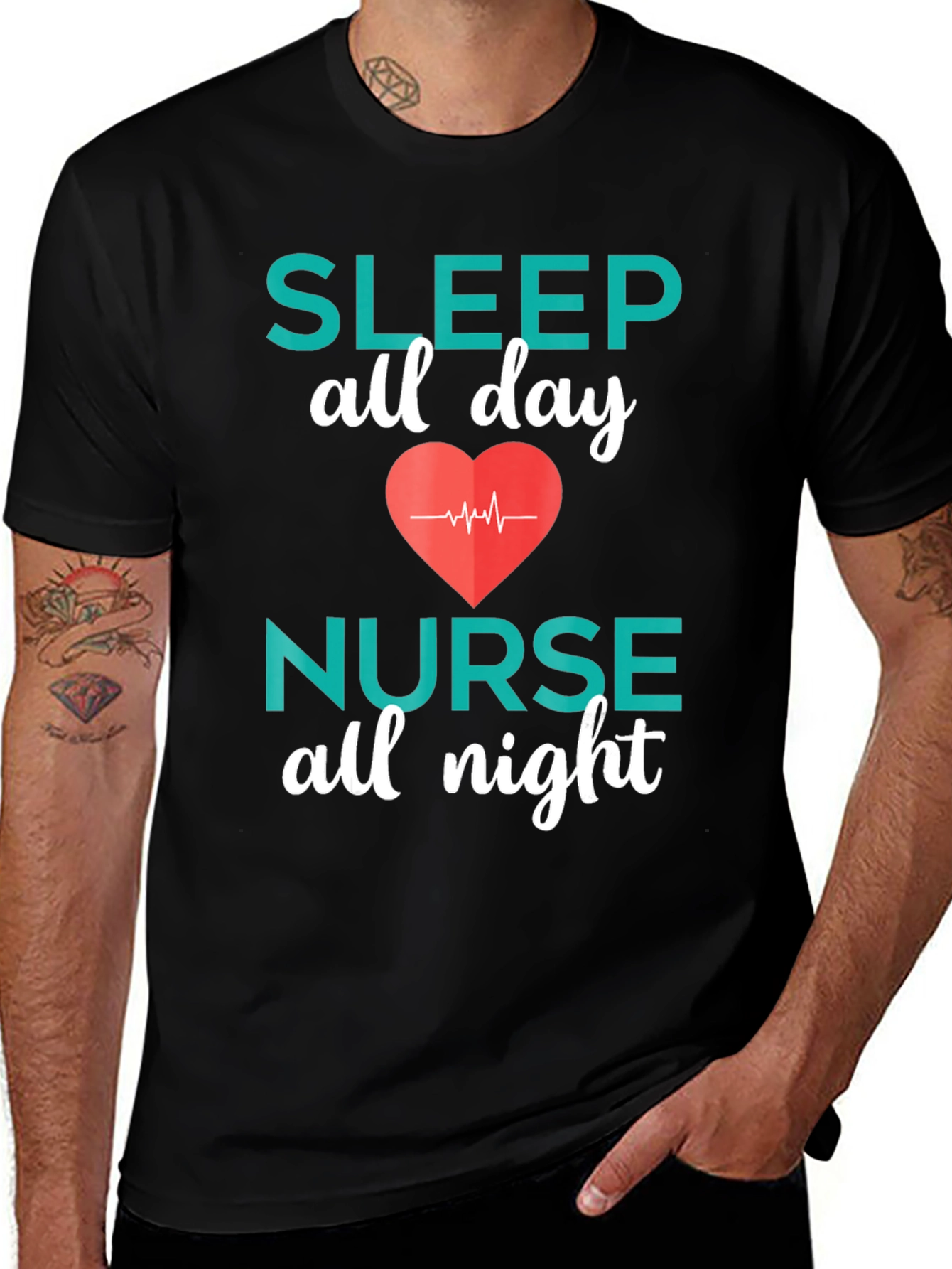 Nurse Sleep All Day Black T-Shirt
