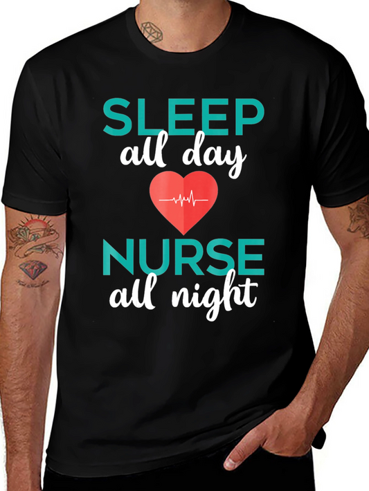 Nurse Sleep All Day Black T-Shirt