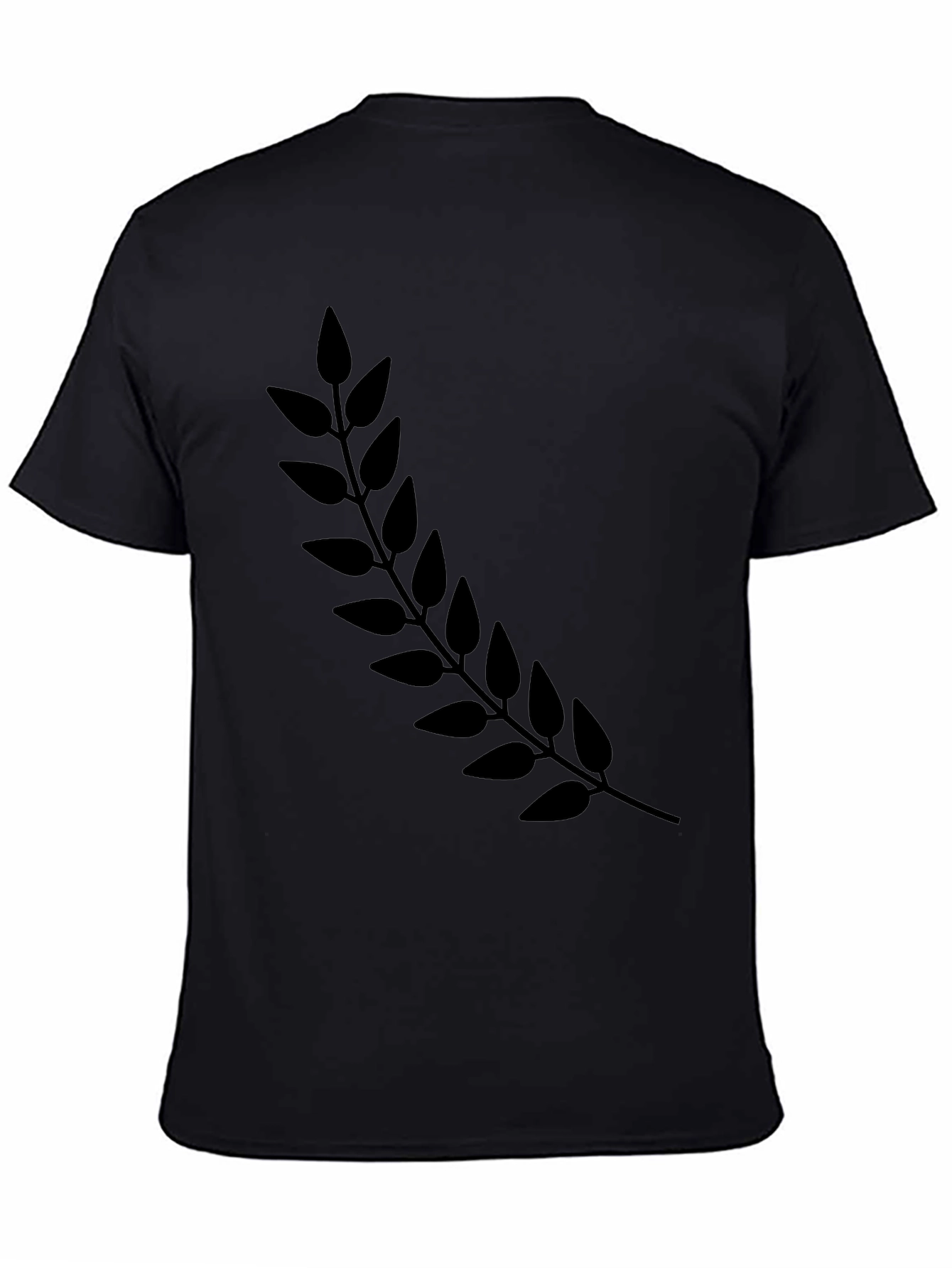 Black T-Shirt with Botanical Branch Design