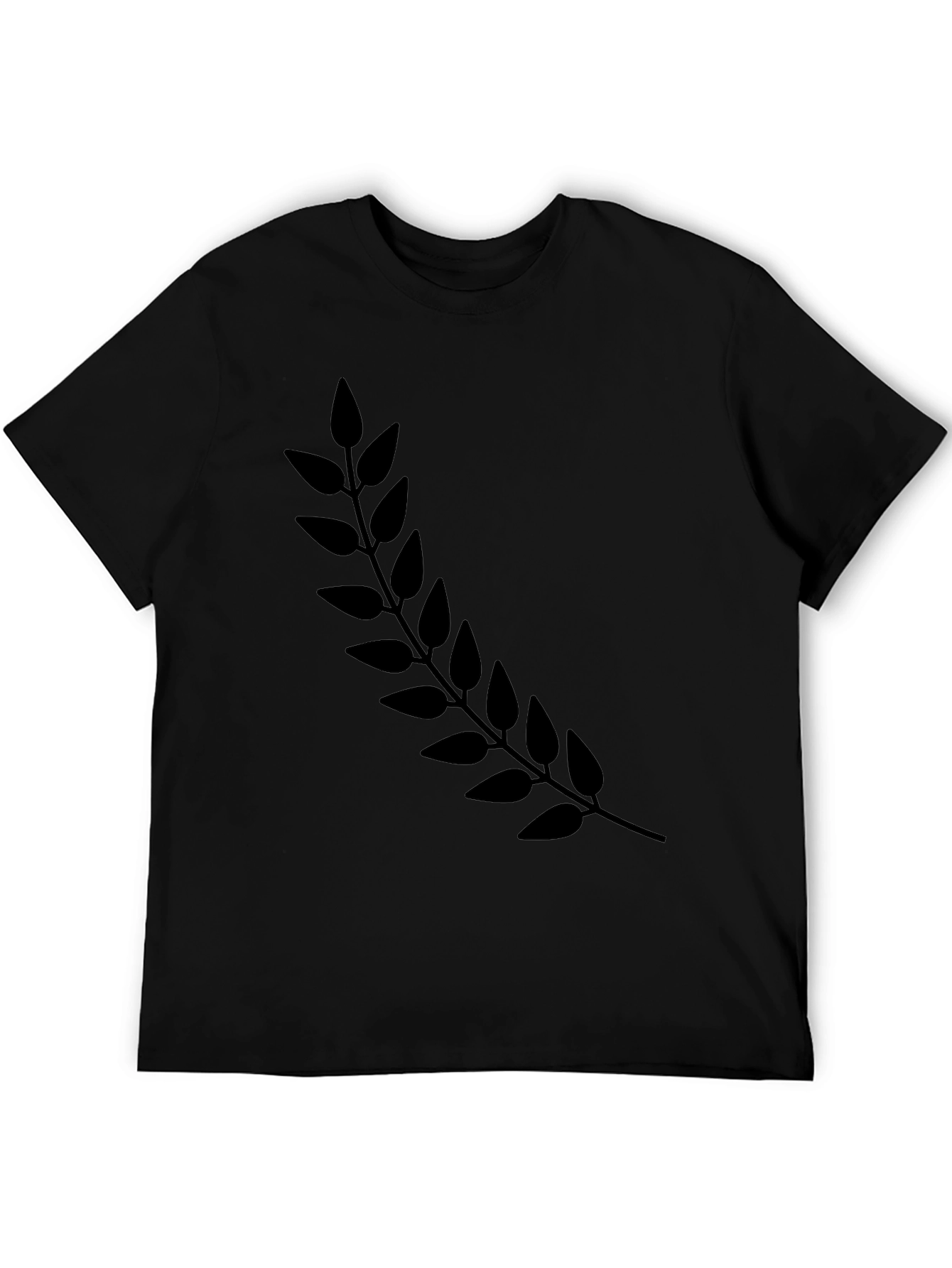 Black T-Shirt with Botanical Branch Design