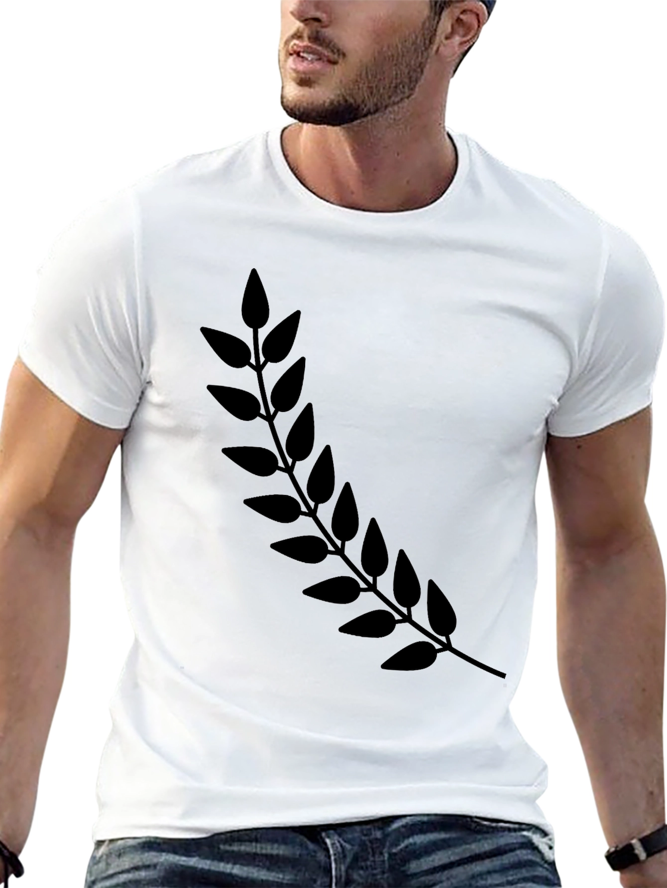 Black T-Shirt with Botanical Branch Design