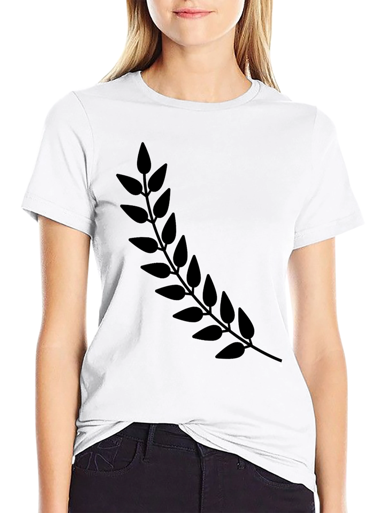 Black T-Shirt with Botanical Branch Design