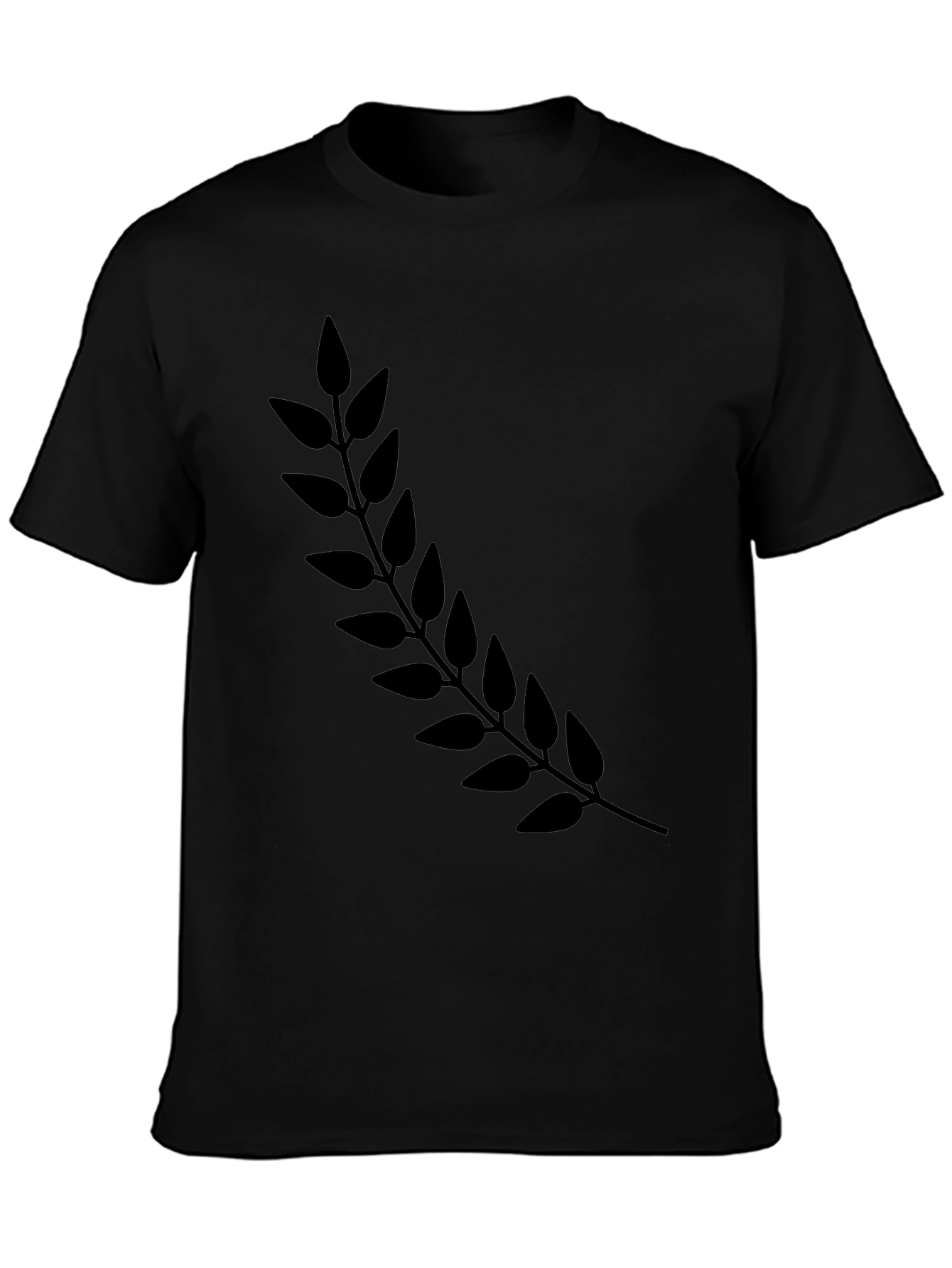 Black T-Shirt with Botanical Branch Design