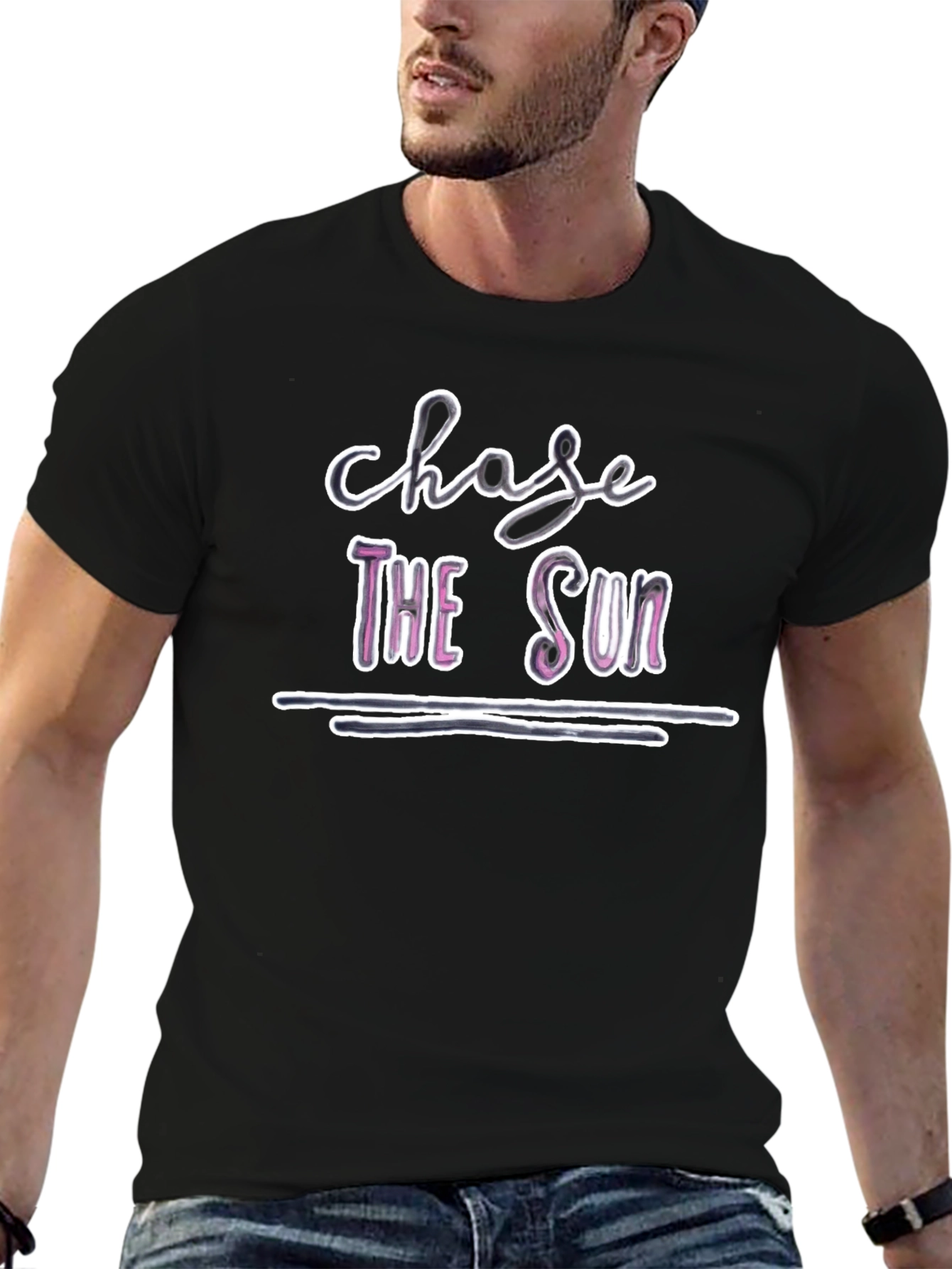 Chase The Sun Graphic Tee - Trendy Black T-Shirt