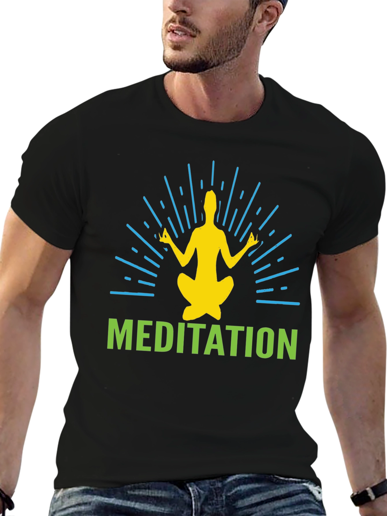 Meditate in Style: Black Graphic T-Shirt