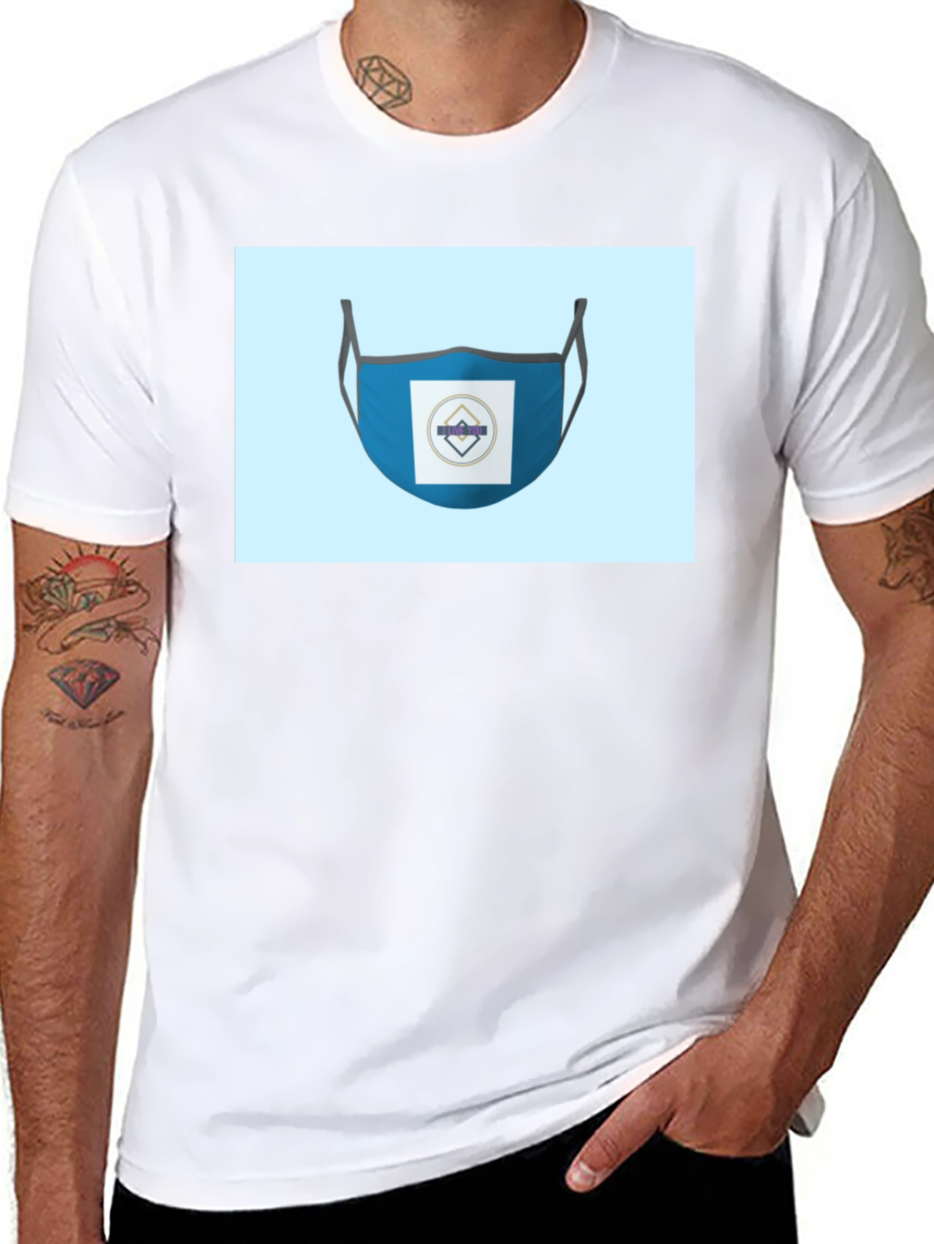 Stylish Blue Face Mask T-Shirt