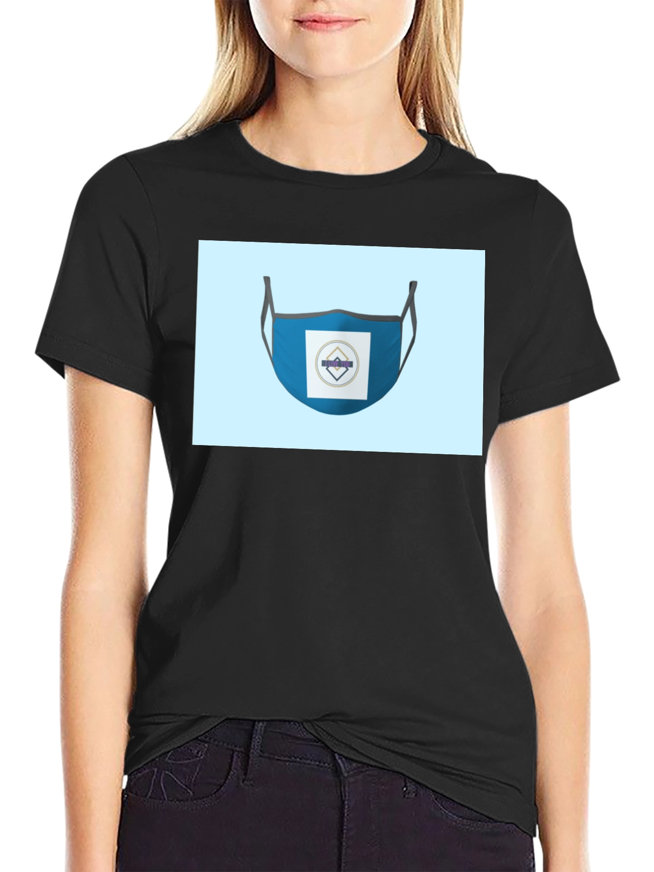 Stylish Blue Face Mask T-Shirt
