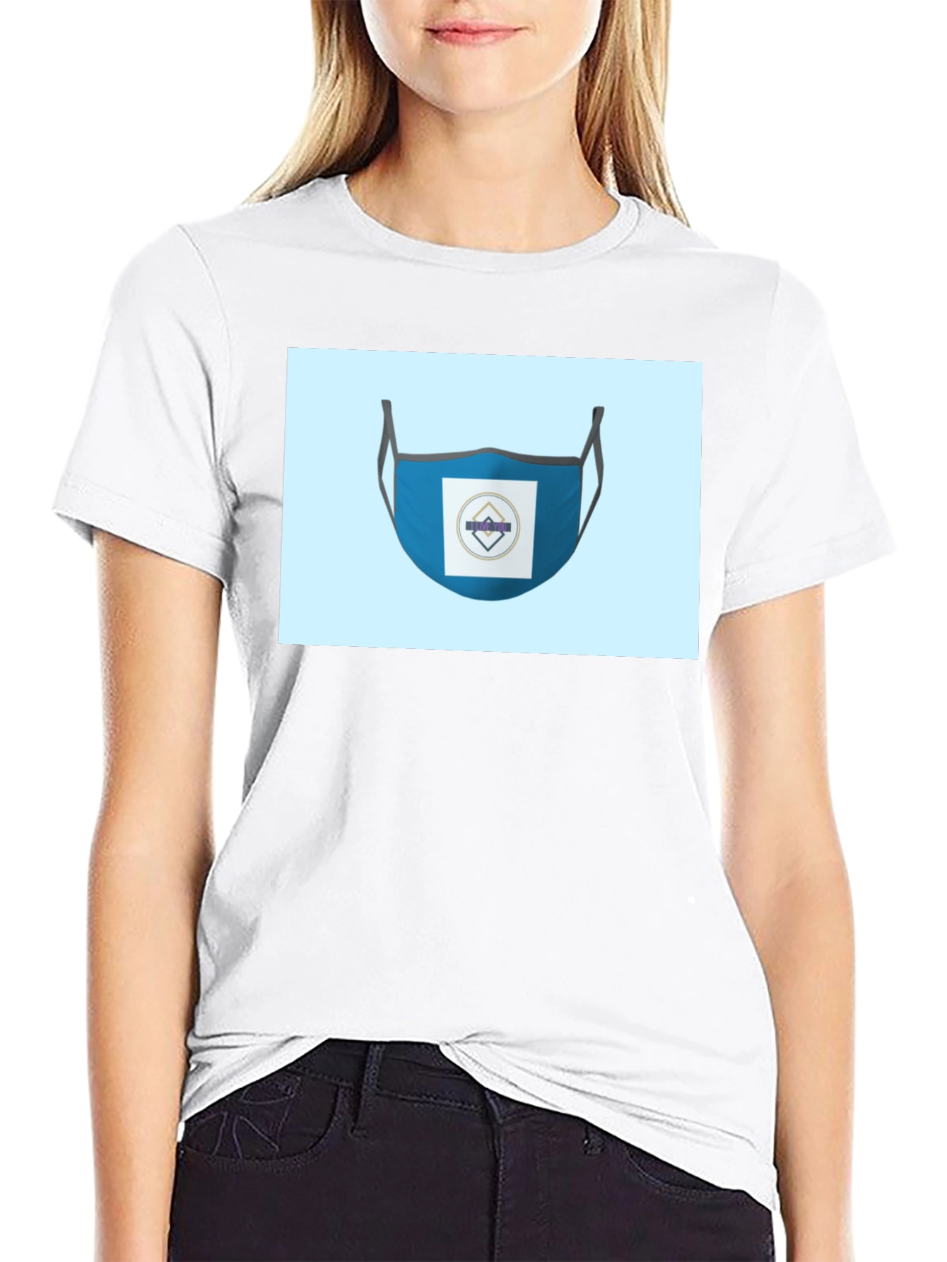 Stylish Blue Face Mask T-Shirt