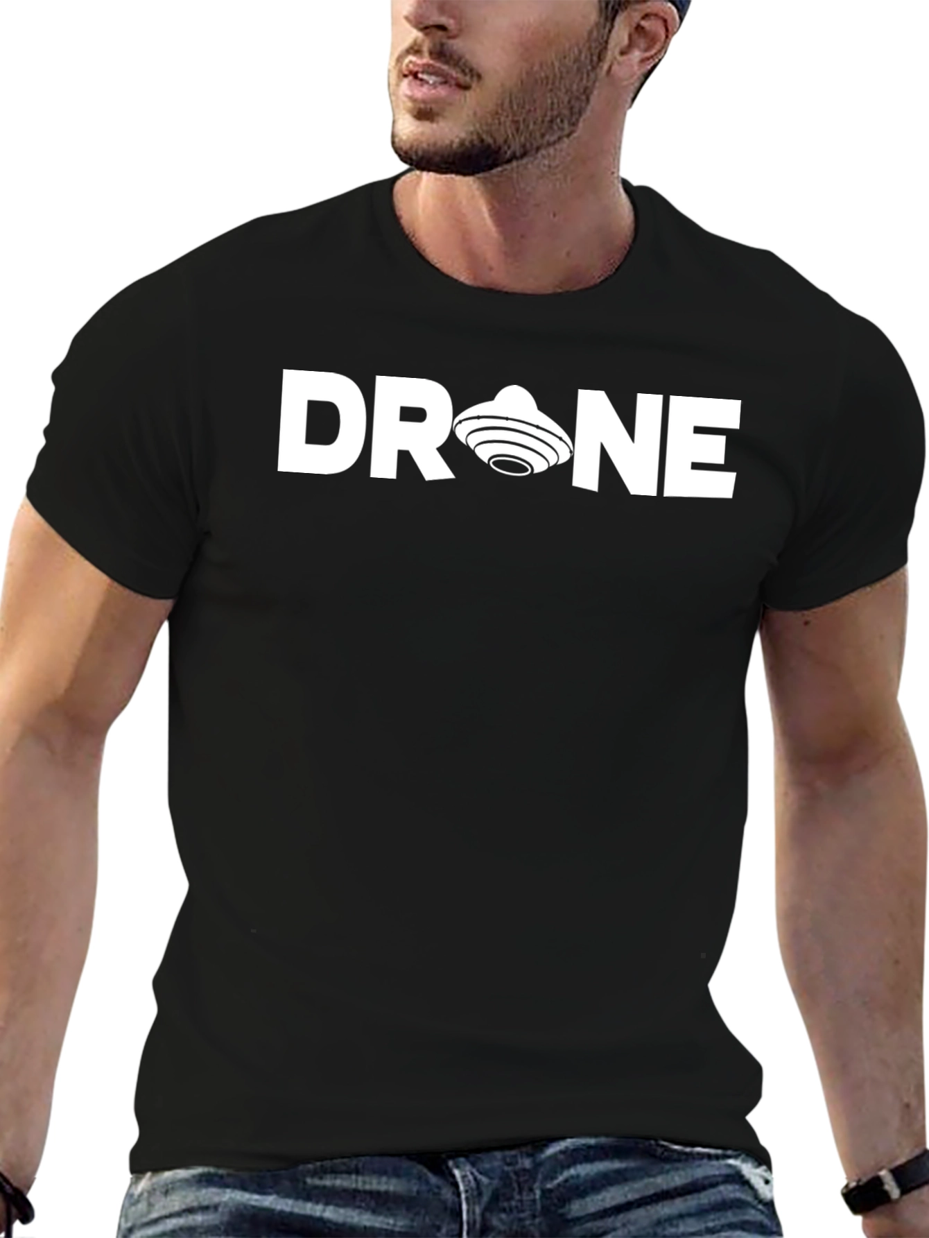 Drone UFO Graphic Black T-Shirt