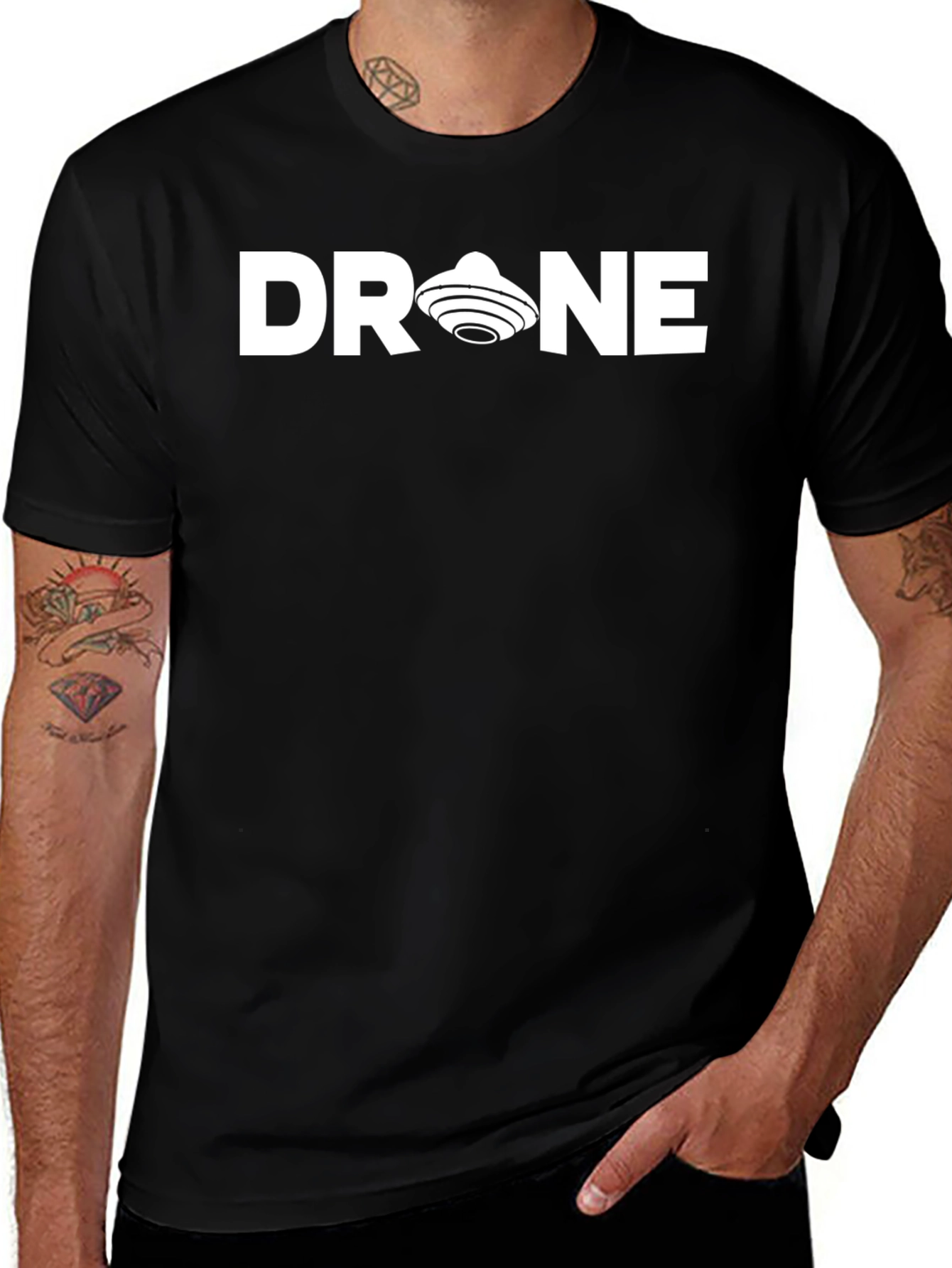 Drone UFO Graphic Black T-Shirt