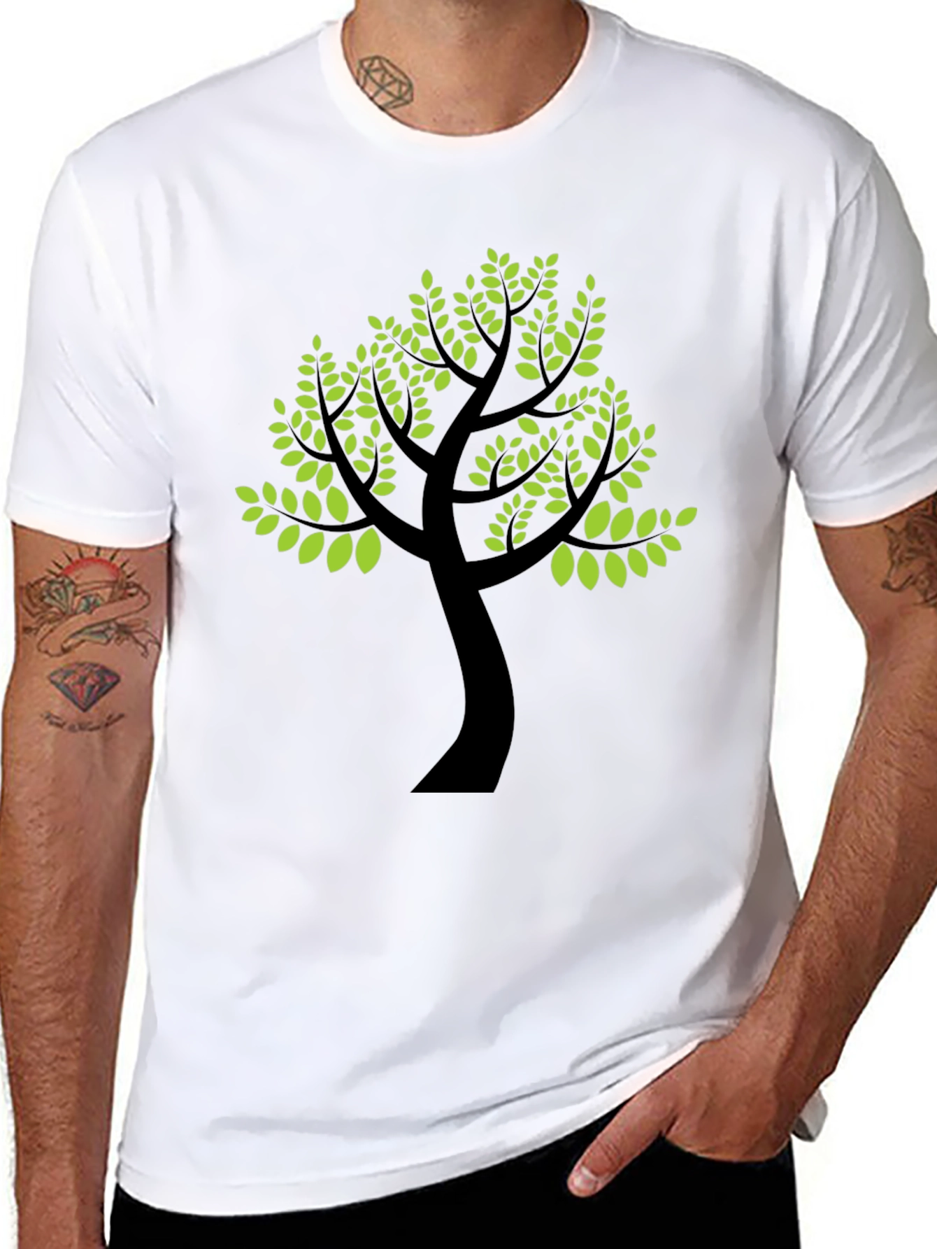 Black T-Shirt with Green Tree Print