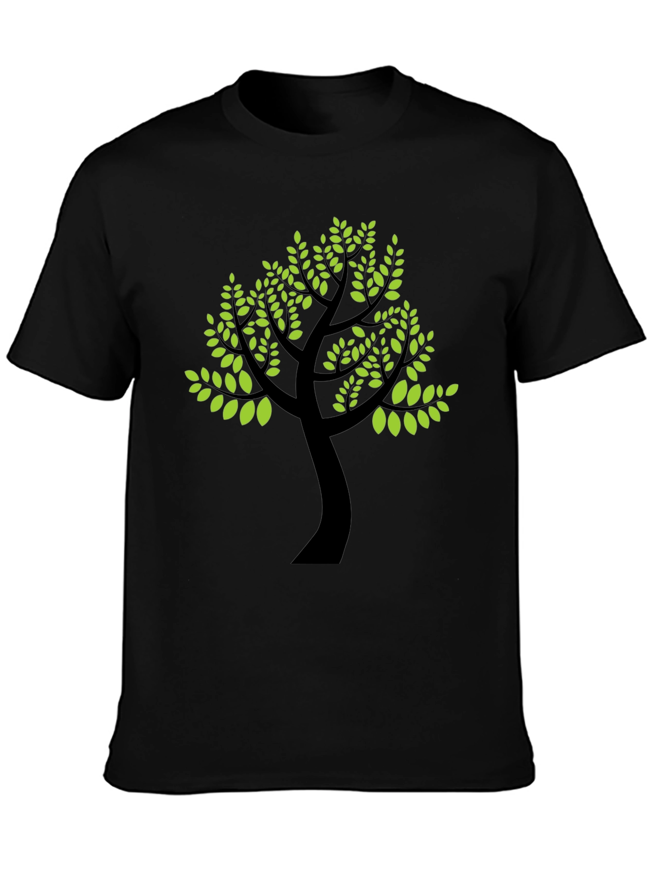 Black T-Shirt with Green Tree Print