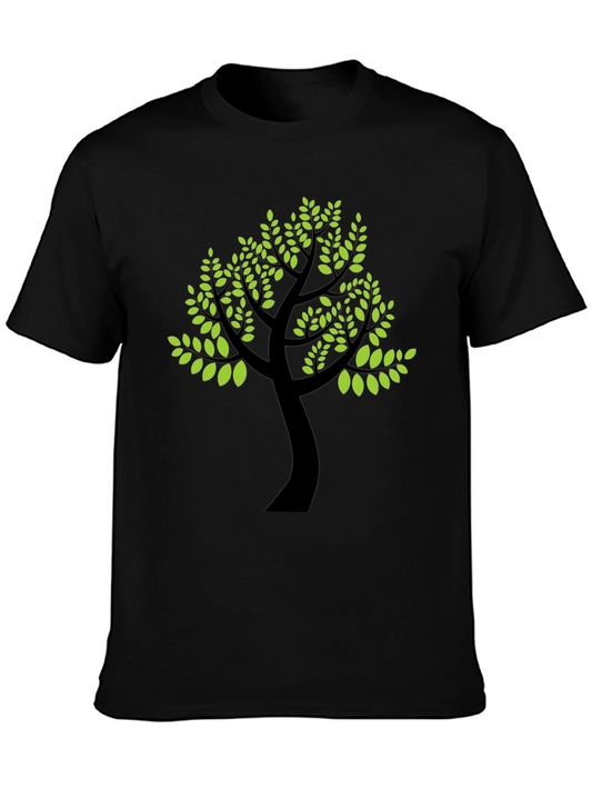 Black T-Shirt with Green Tree Print