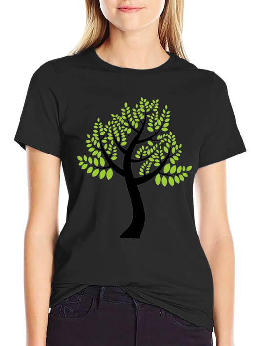Black T-Shirt with Green Tree Print