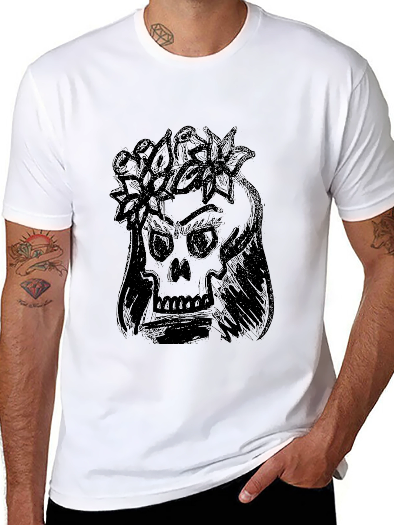 Skull with Flower Crown Graphic Tee