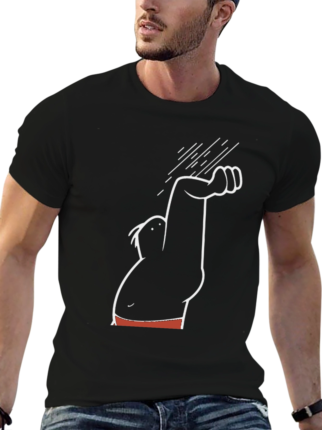 Humorous Cartoon Character Graphic Tee - Black