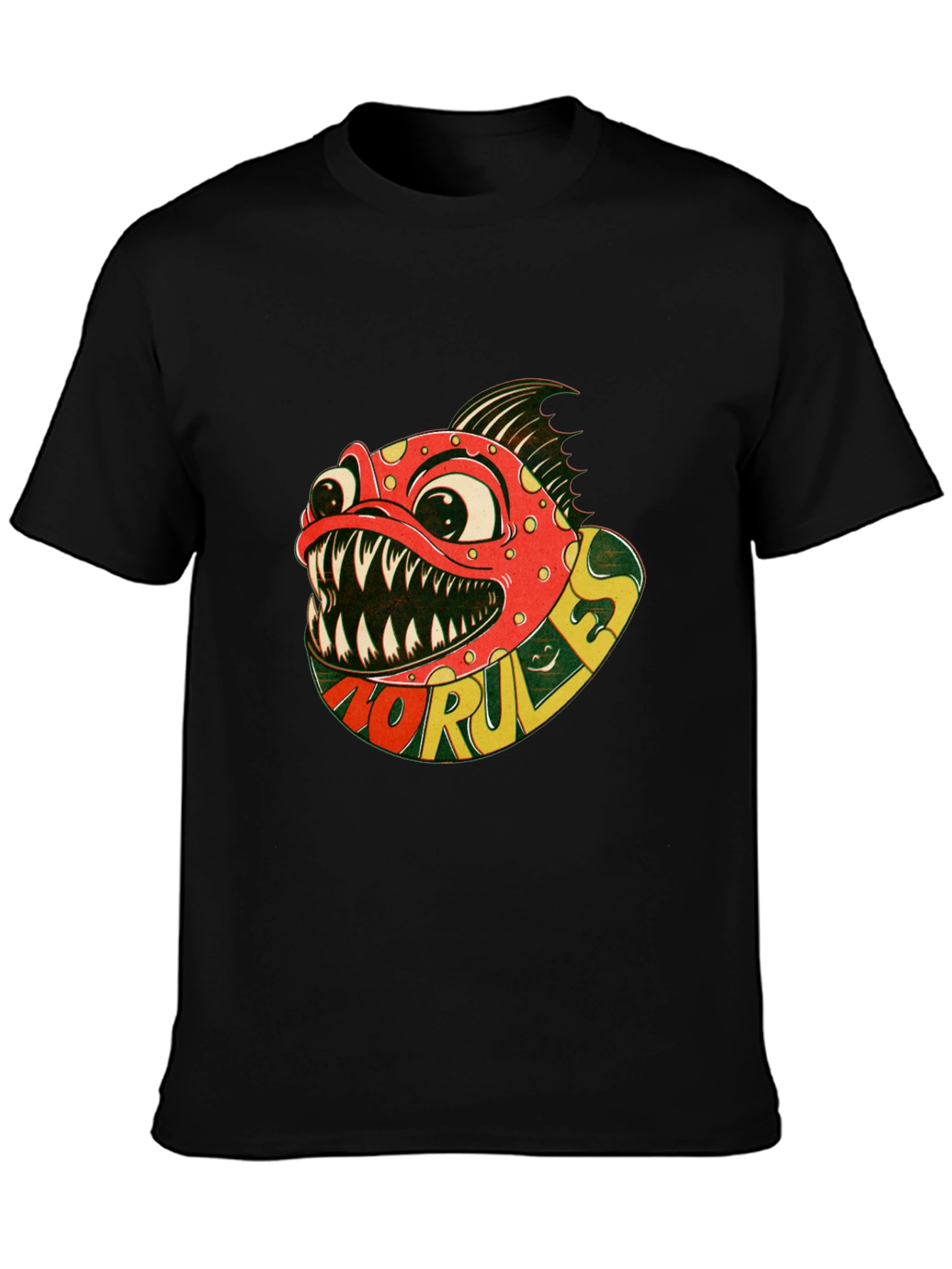 No Rules Piranha Graphic Black T-Shirt
