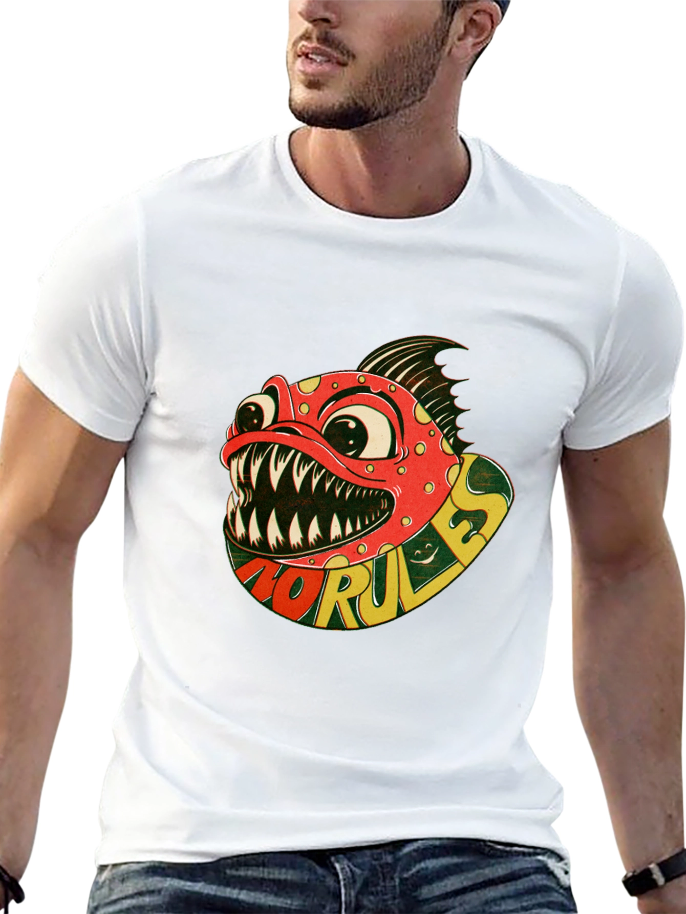 No Rules Piranha Graphic Black T-Shirt