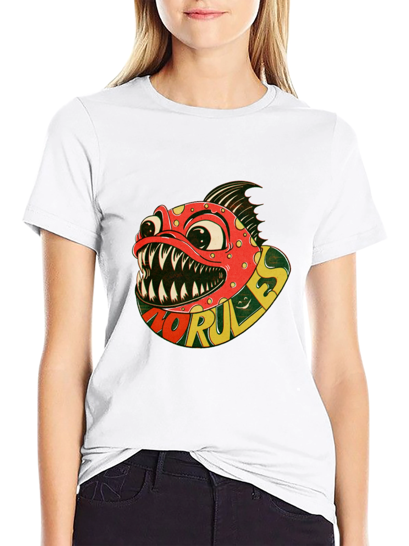 No Rules Piranha Graphic Black T-Shirt