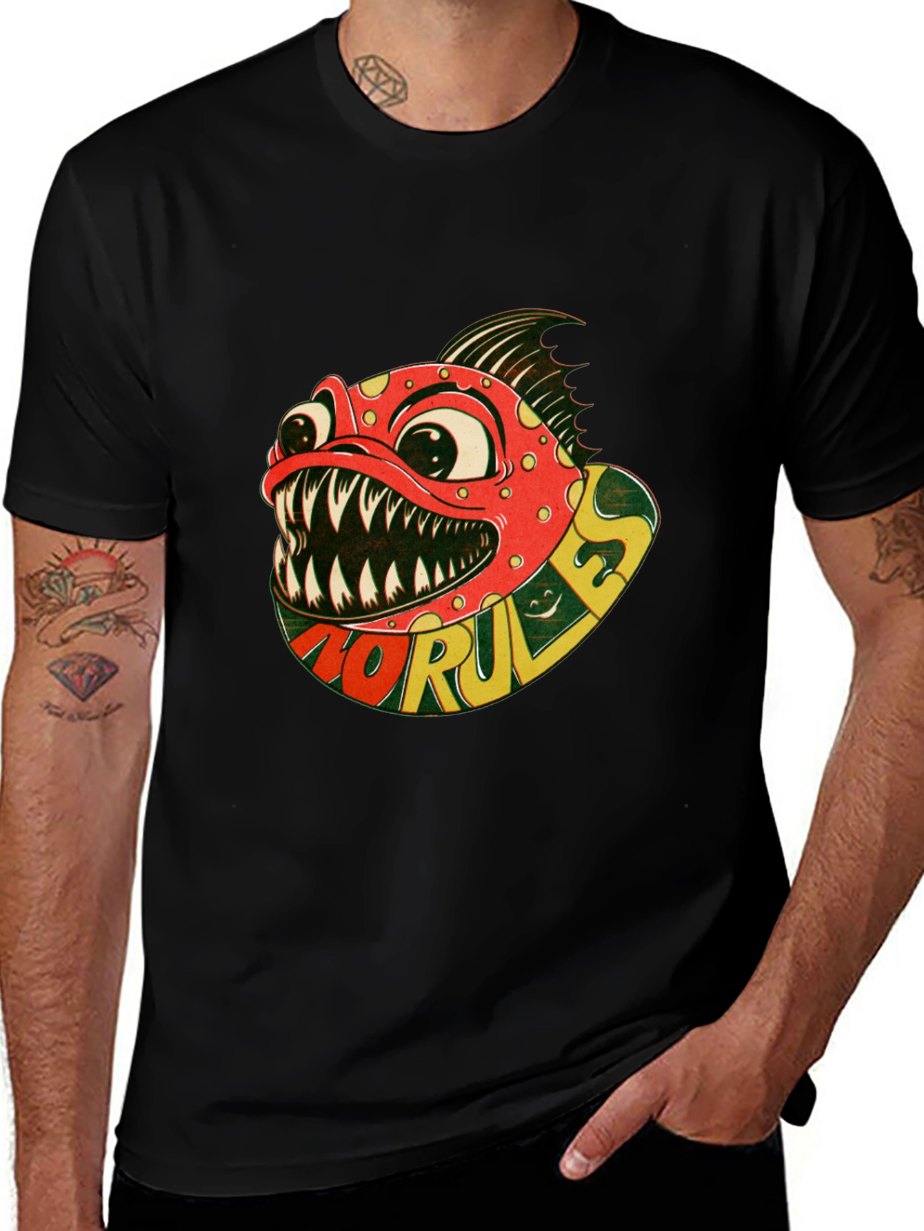 No Rules Piranha Graphic Black T-Shirt