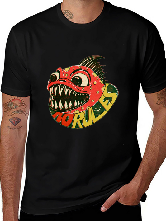 No Rules Piranha Graphic Black T-Shirt