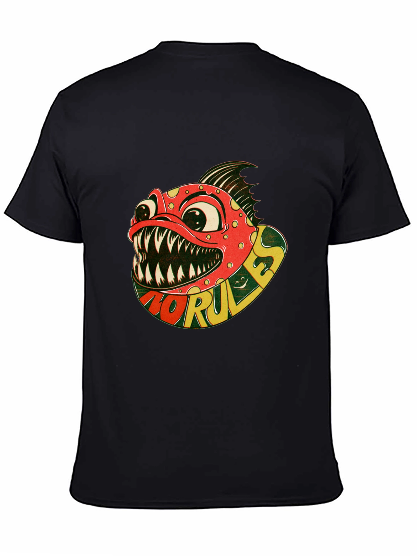 No Rules Piranha Graphic Black T-Shirt