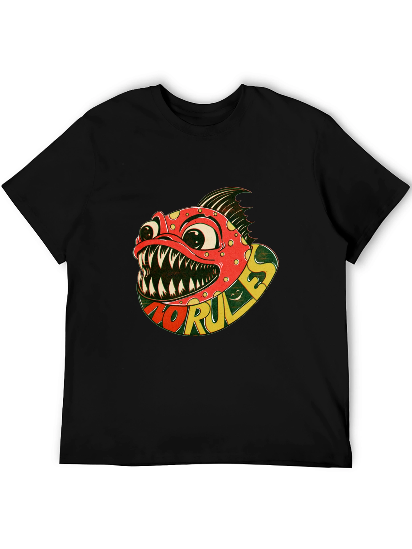 No Rules Piranha Graphic Black T-Shirt
