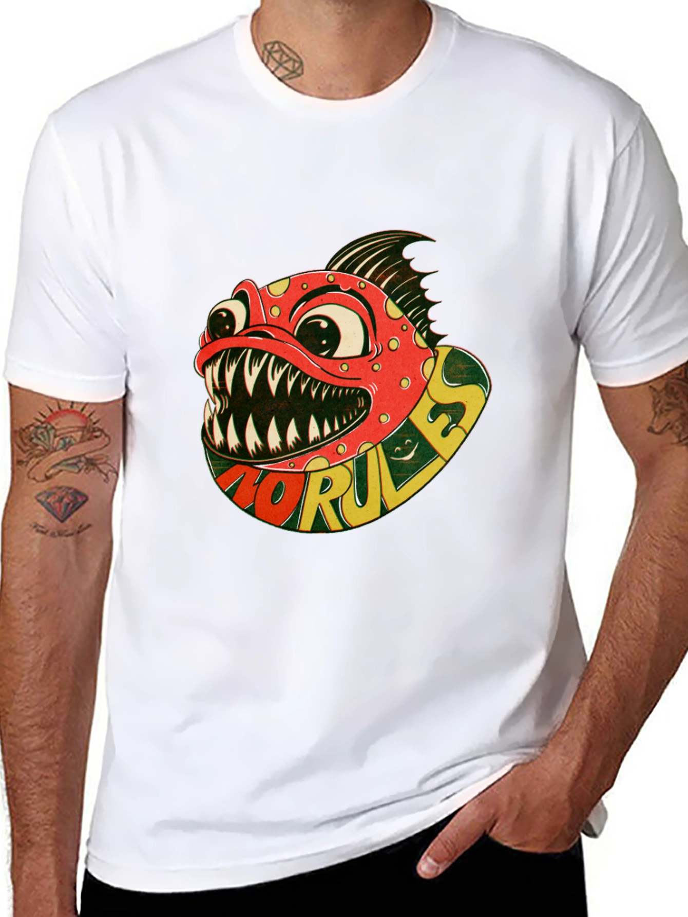 No Rules Piranha Graphic Black T-Shirt