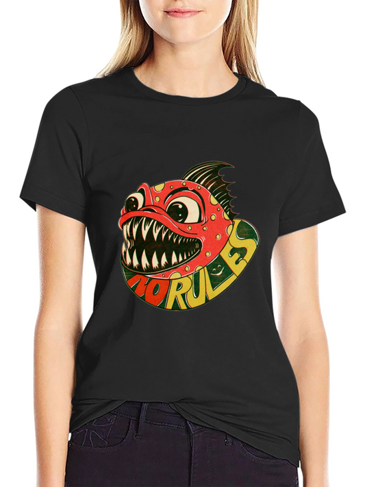 No Rules Piranha Graphic Black T-Shirt