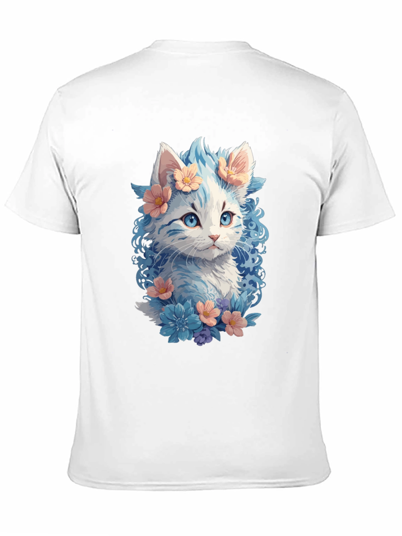 Floral Cat Graphic Tee - Unique Kitten Design