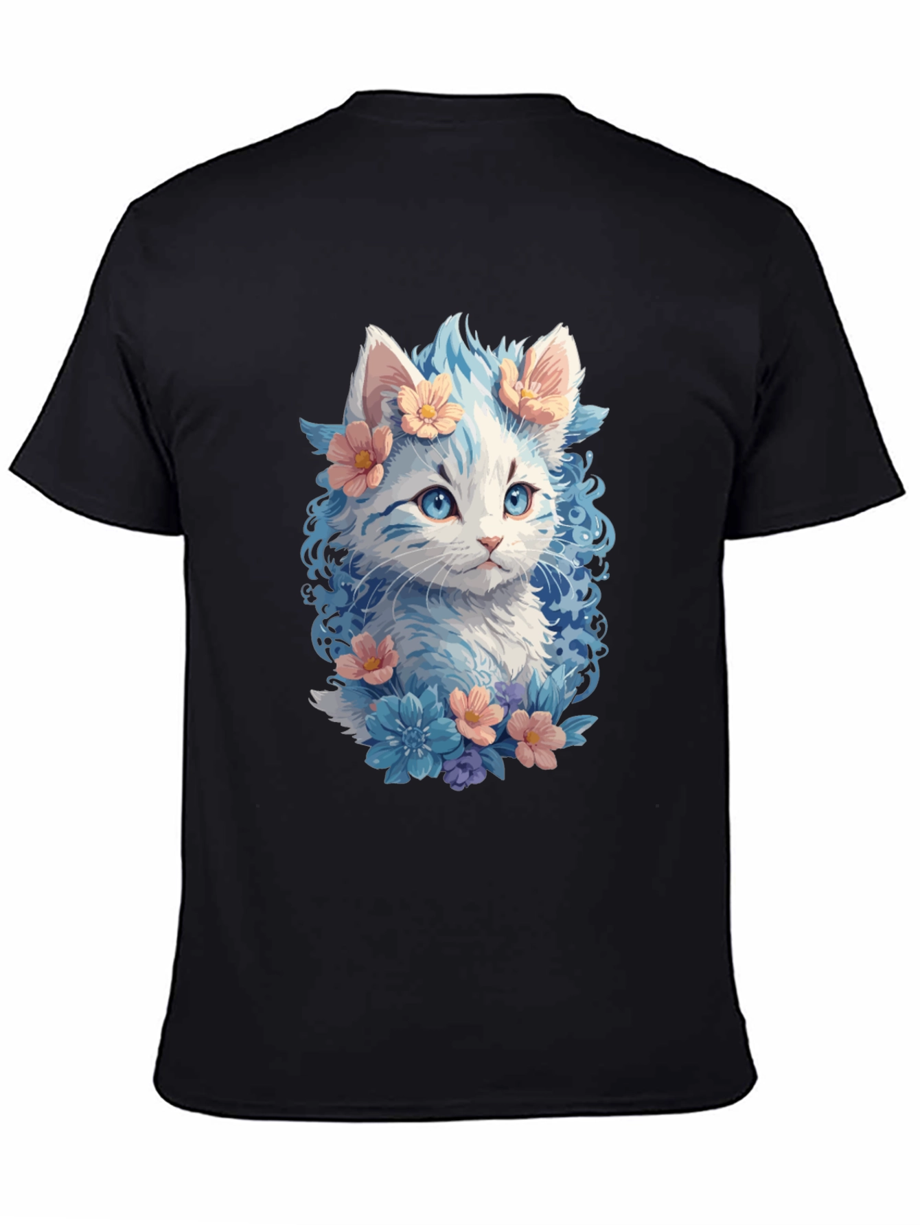 Floral Cat Graphic Tee - Unique Kitten Design