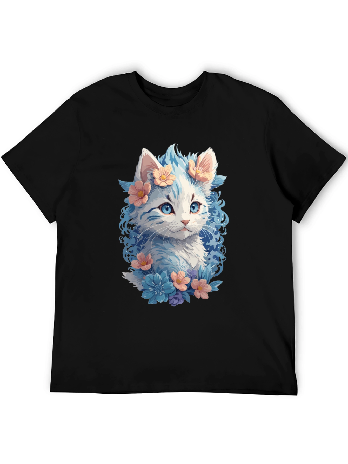 Floral Cat Graphic Tee - Unique Kitten Design
