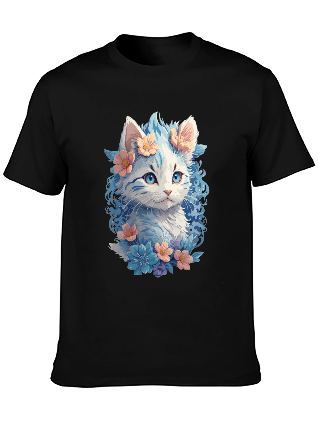 Floral Cat Graphic Tee - Unique Kitten Design