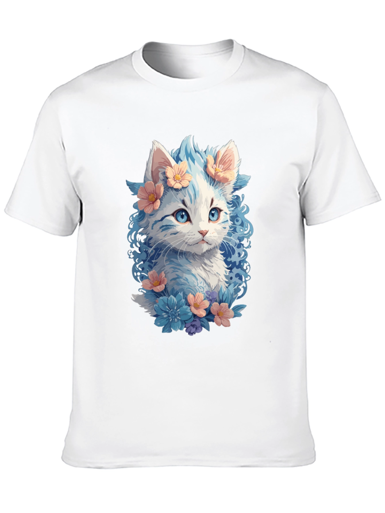 Floral Cat Graphic Tee - Unique Kitten Design