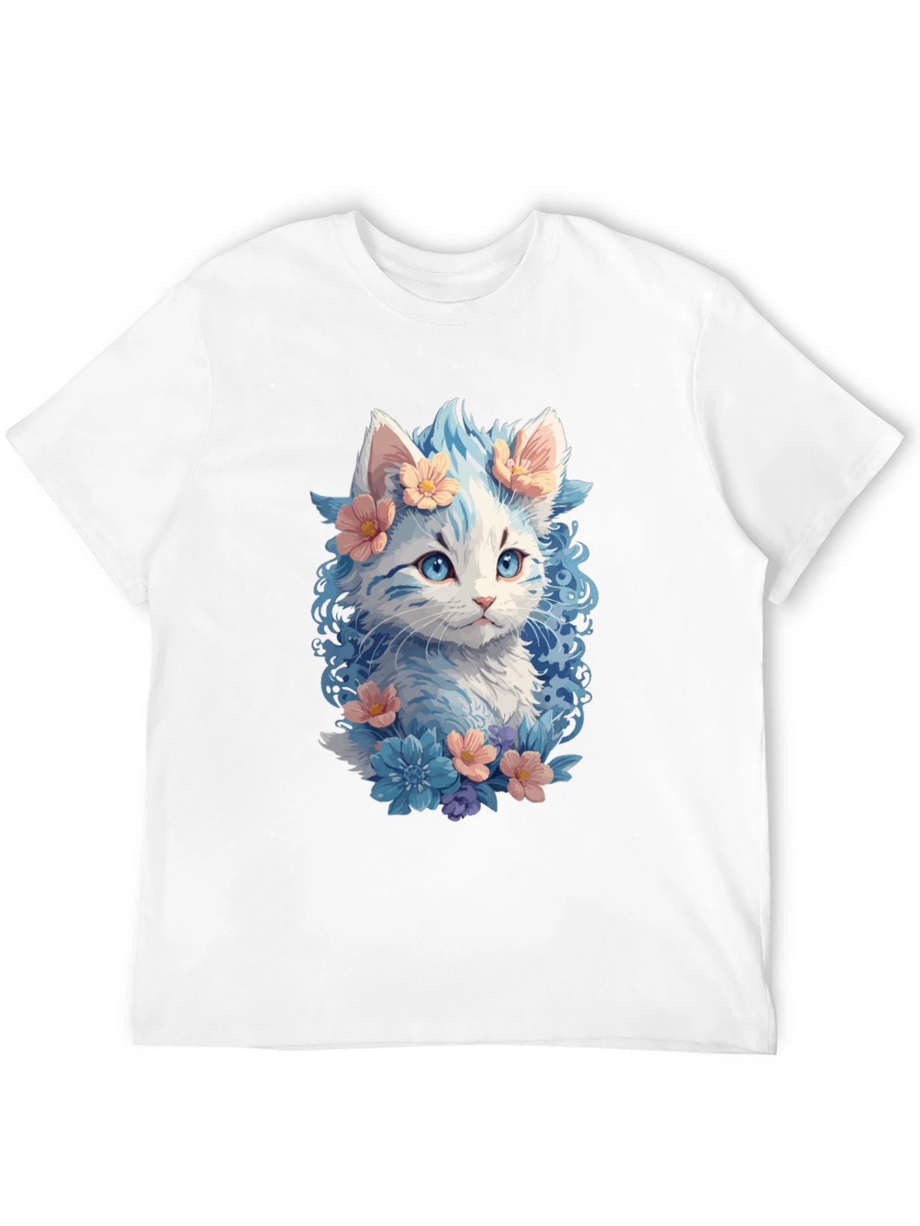 Floral Cat Graphic Tee - Unique Kitten Design