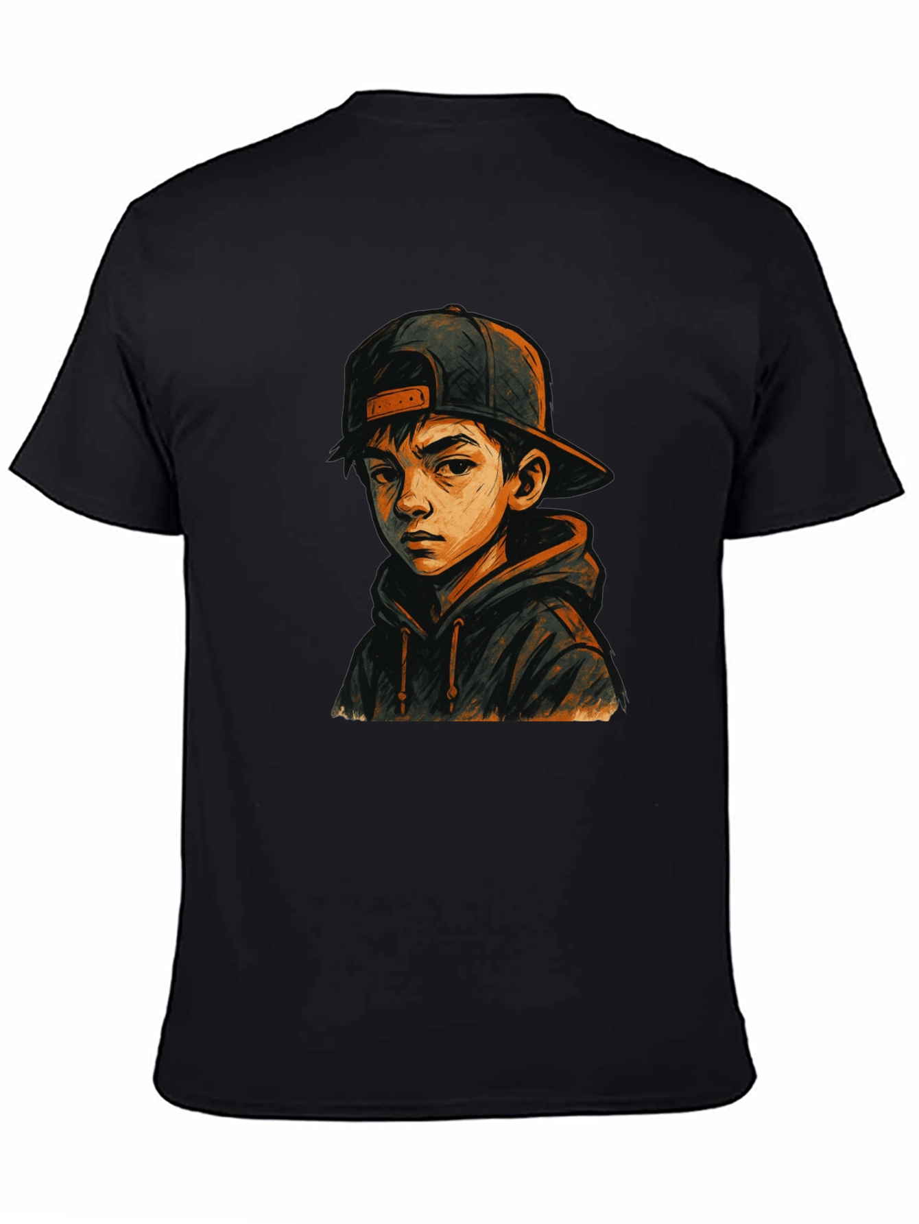 Boy in Hoodie Graphic Tee - Black T-Shirt