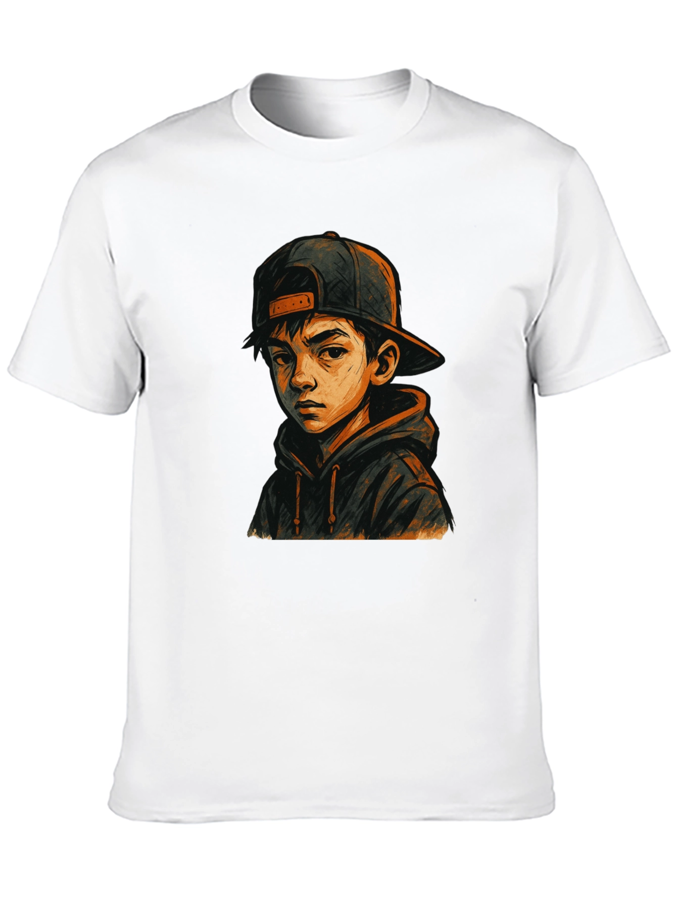 Boy in Hoodie Graphic Tee - Black T-Shirt