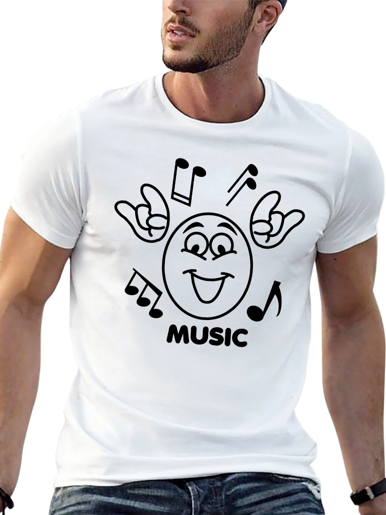 Music Lover Graphic Tee - Rock On Emoji Shirt