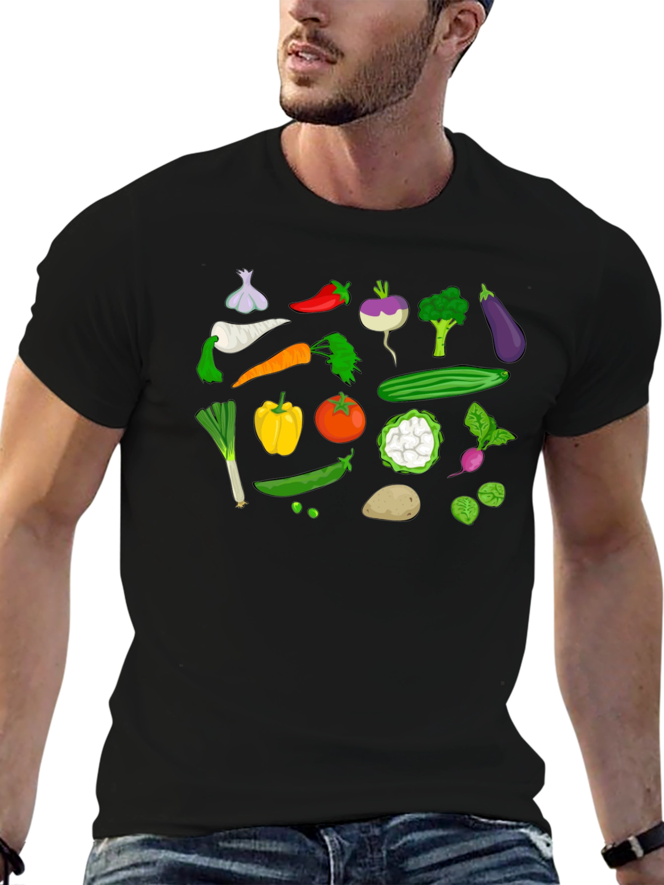 Vegetable Pattern Black T-Shirt