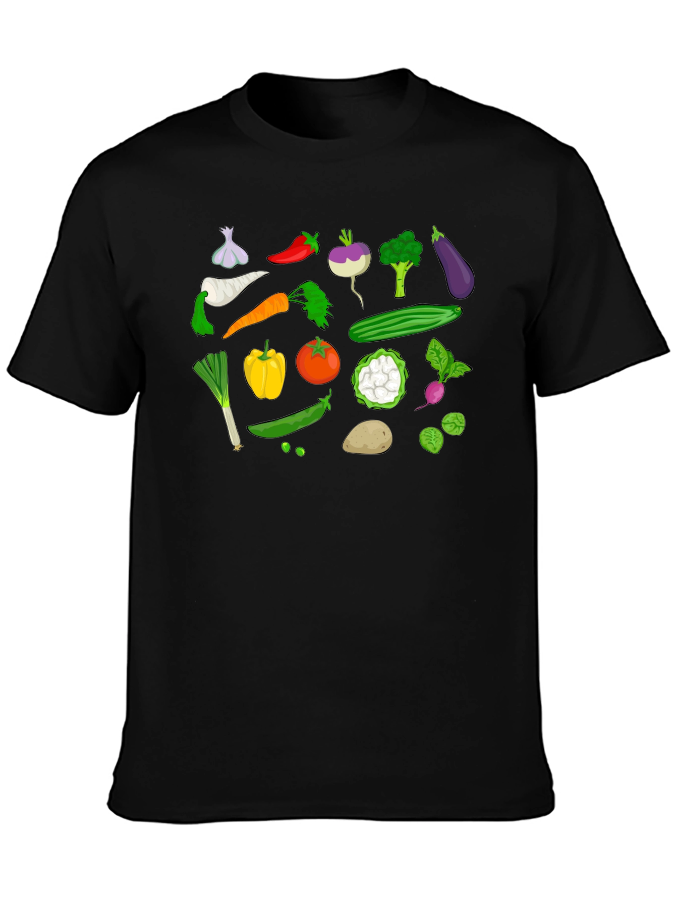 Vegetable Pattern Black T-Shirt