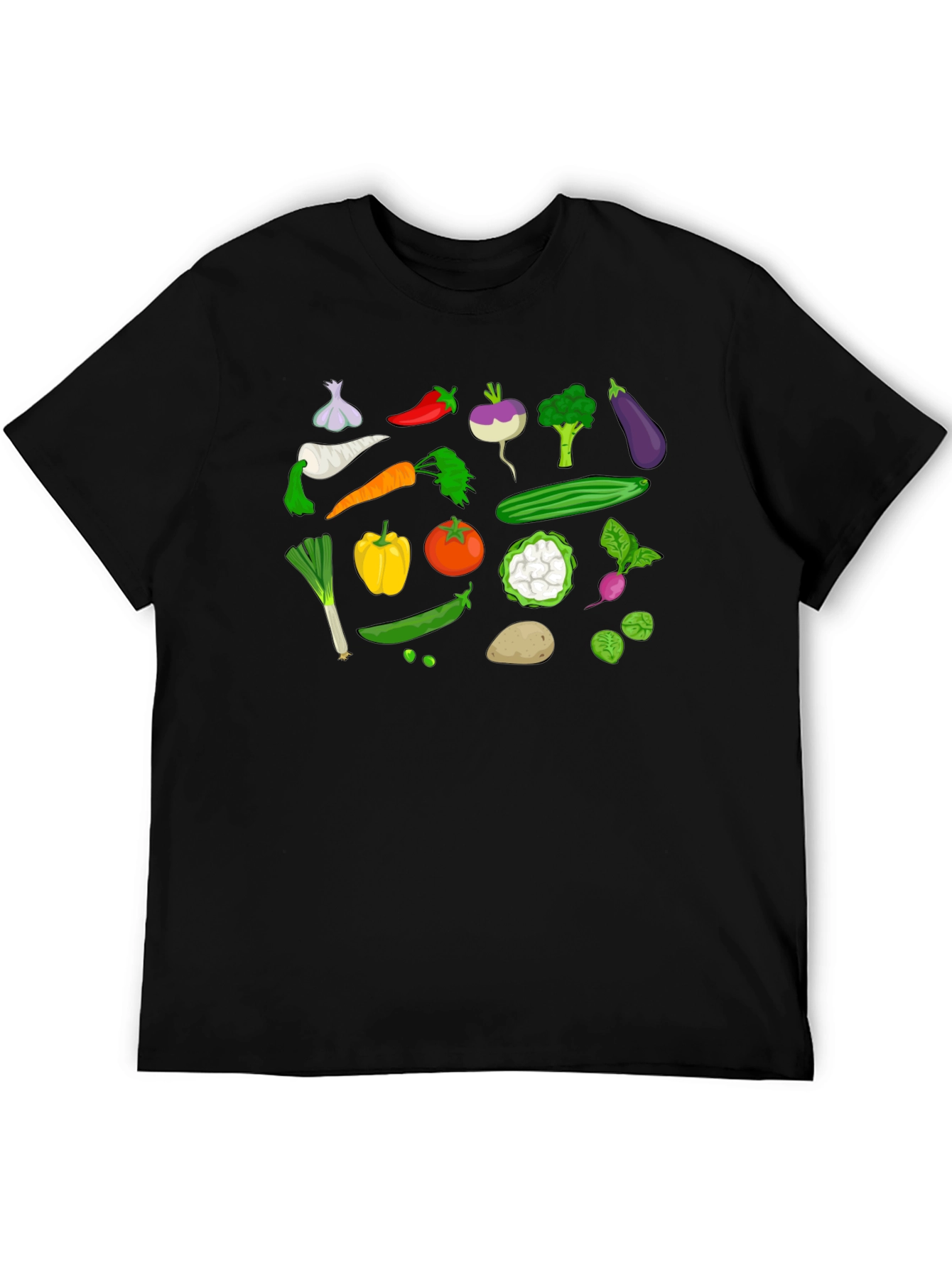 Vegetable Pattern Black T-Shirt