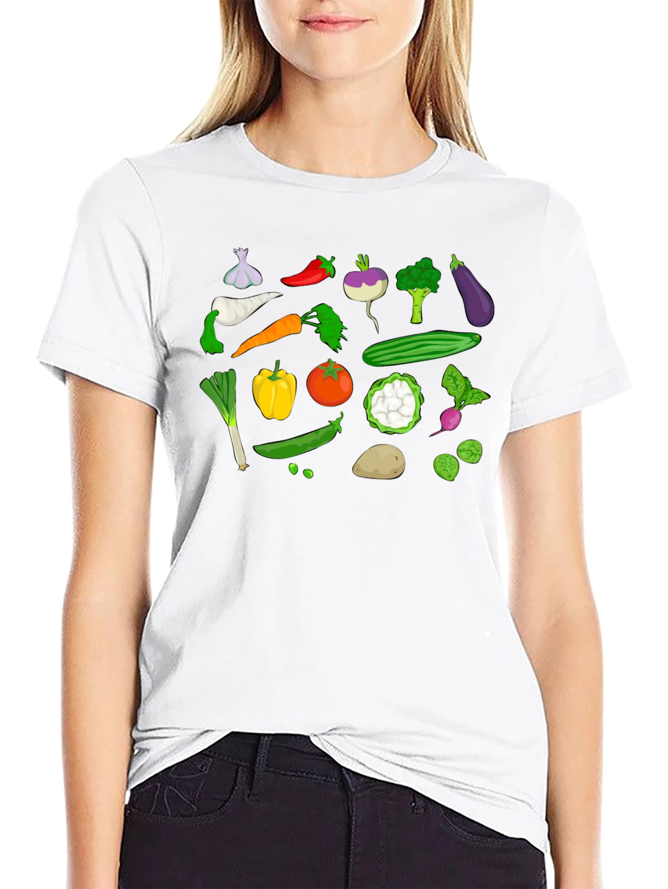Vegetable Pattern Black T-Shirt