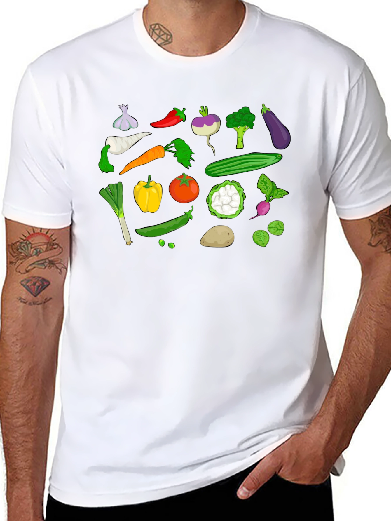 Vegetable Pattern Black T-Shirt