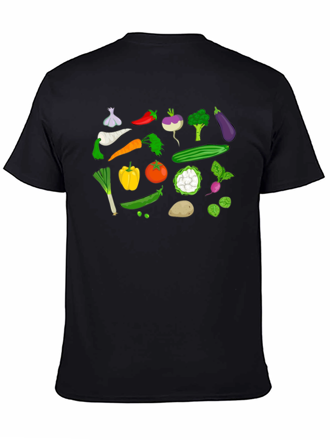 Vegetable Pattern Black T-Shirt